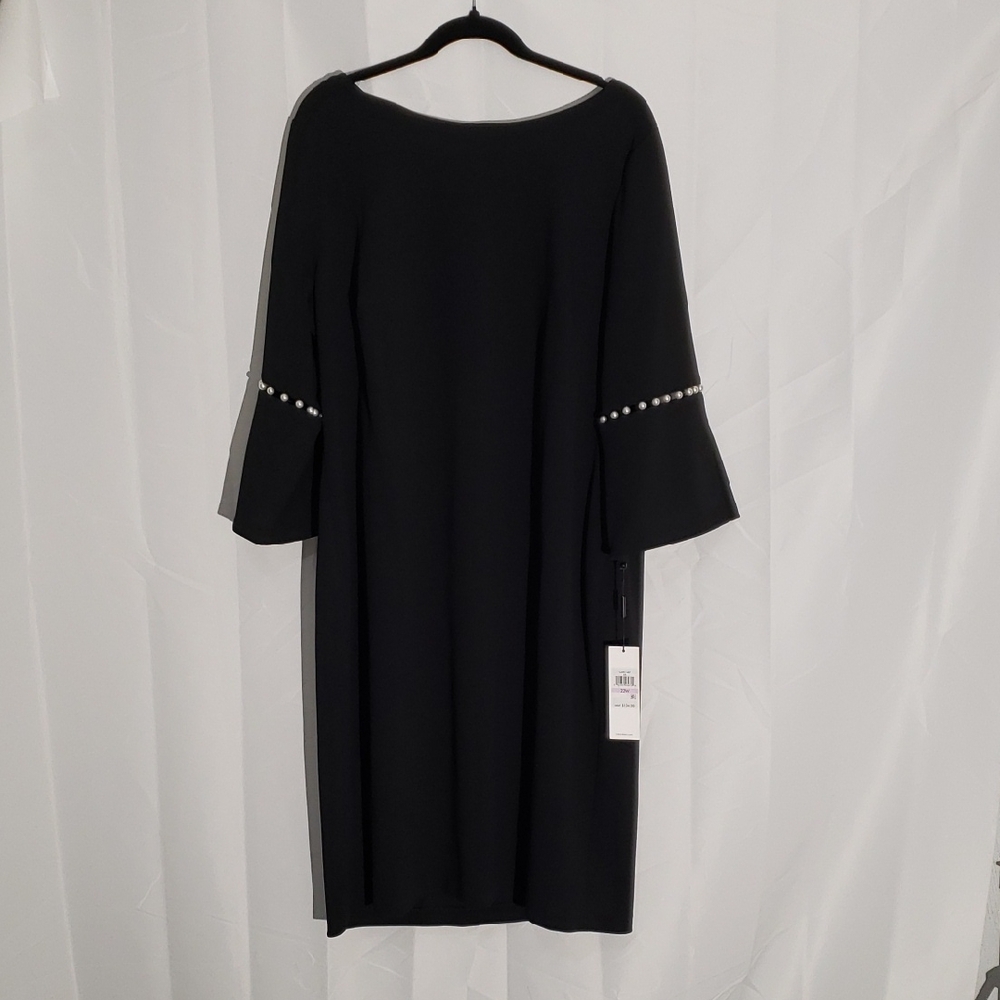 Elegant Calvin Klein Black Dress with Pearl Accents LBD Formal Cocktail 22W NWT